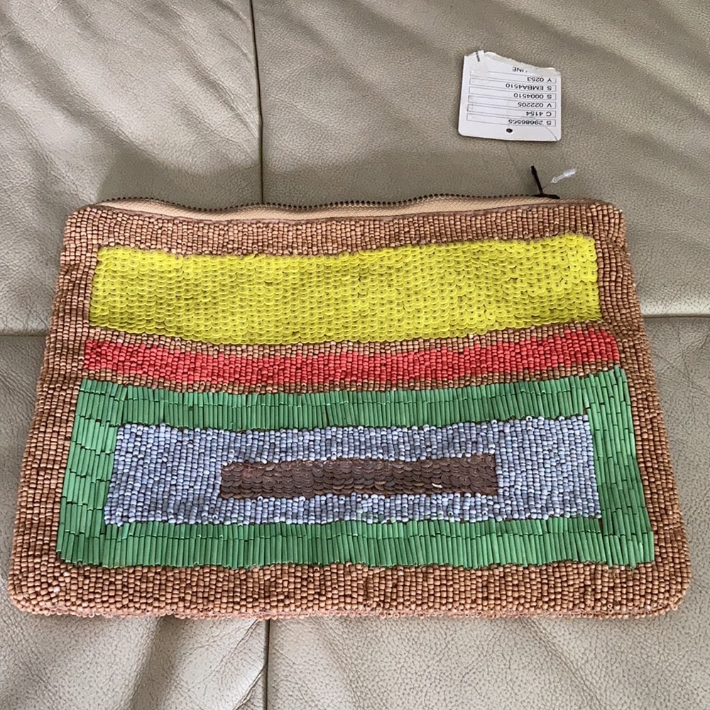 Anthropologie Jasper&Jeera Blueprint Beaded Clutch Bag